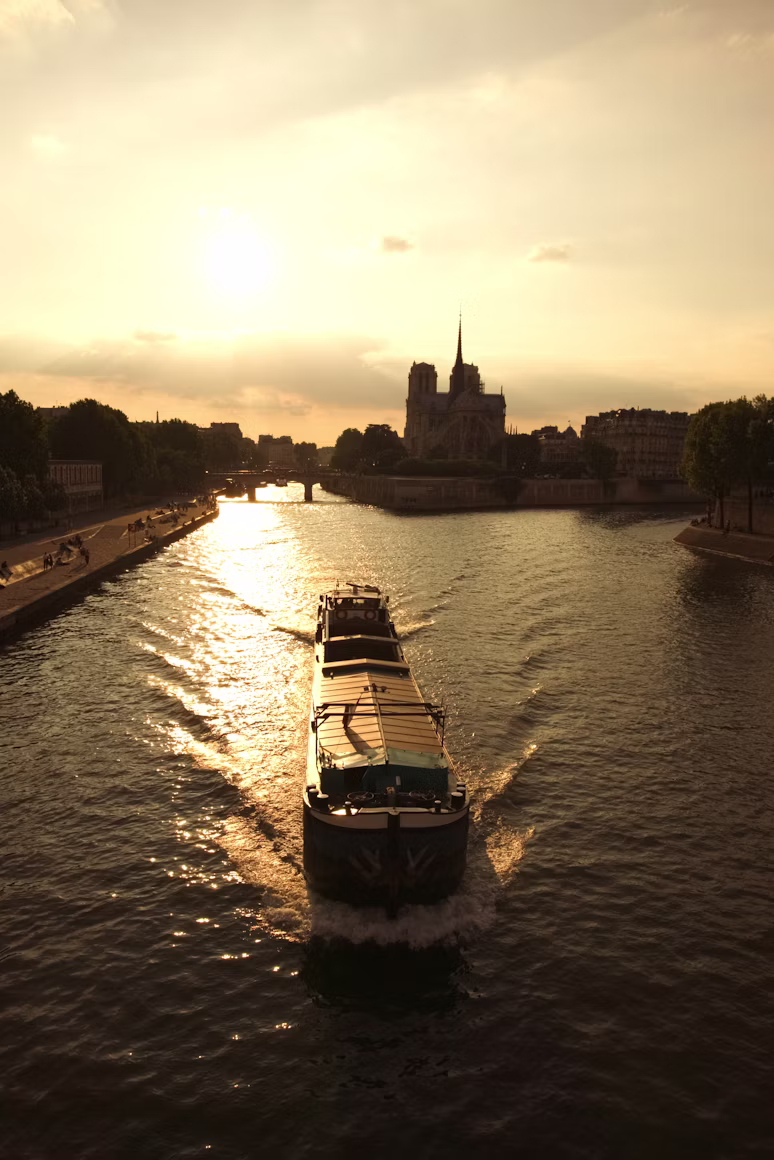 Notre-Dame and Seine at golden hour